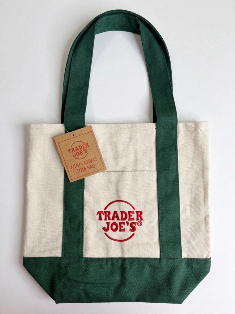 Trader Joe’s Traditional Mini Bag-Hunter Green Handles with Red Logo